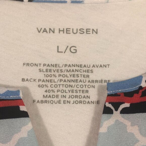 Van Heusen Womens Multi Colored Geometric Shirt Large Resort Bohemian Casual - Picture 6 of 6